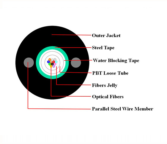 GYXTW 2–24 Core Outdoor Fiber Cable with 1 mm Steel Wire - Image 2
