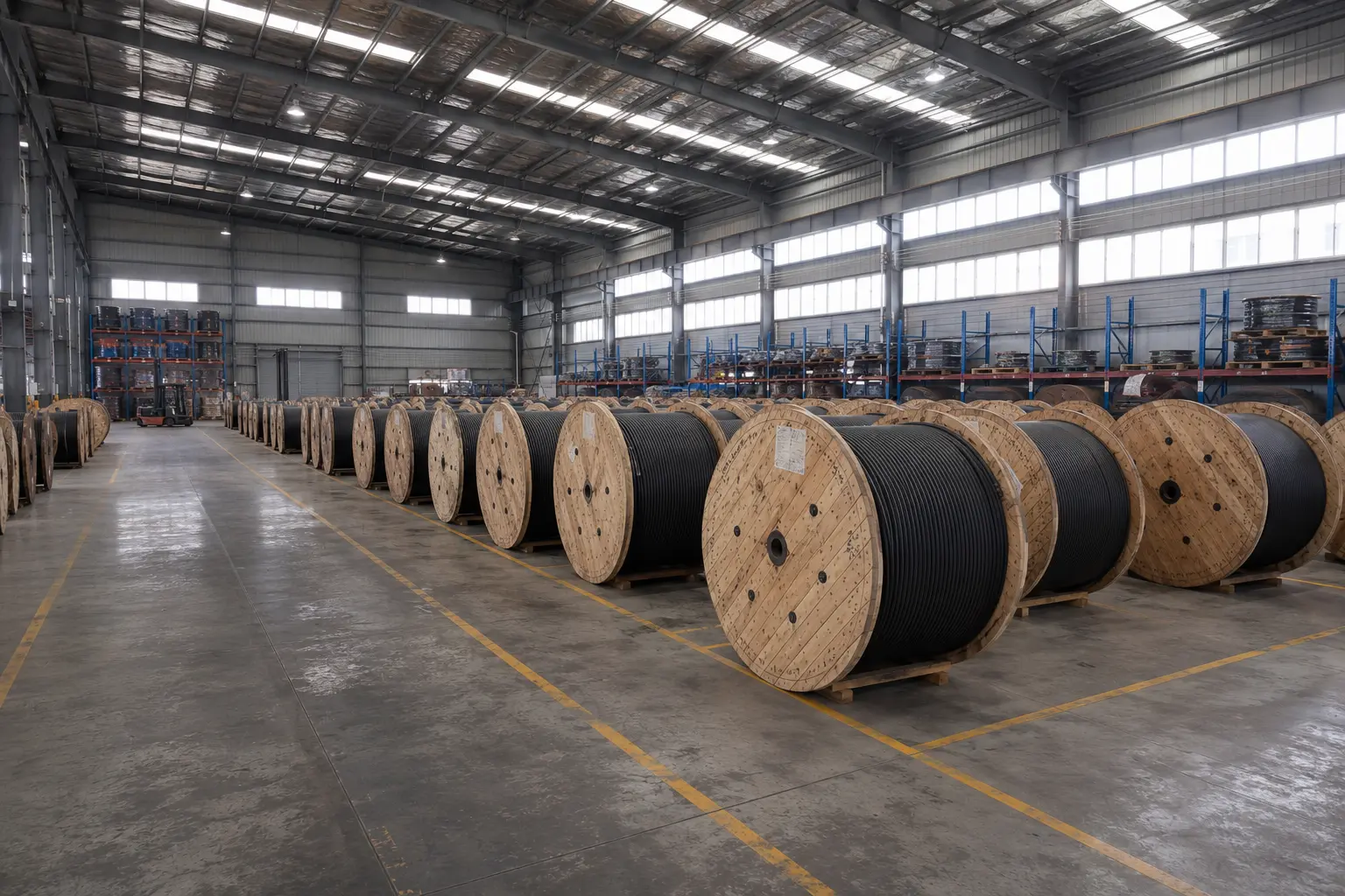 JIQIAN finished fiber optic cable drum warehouse