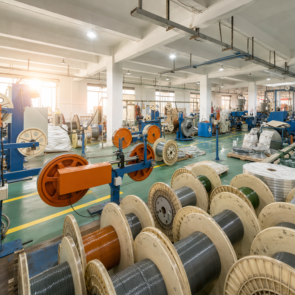Cable drums and production area inside Jiqian factory