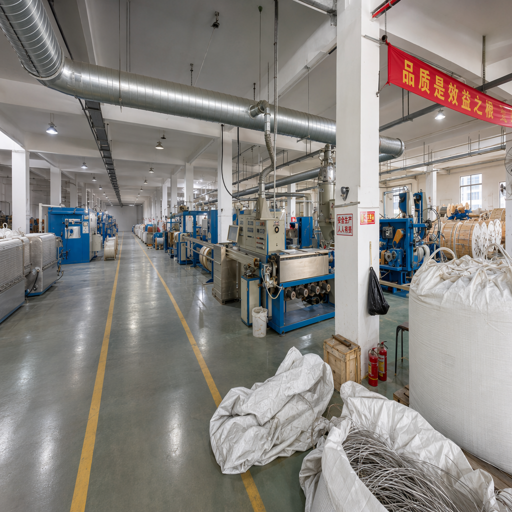 Organized fiber optic cable manufacturing workshop