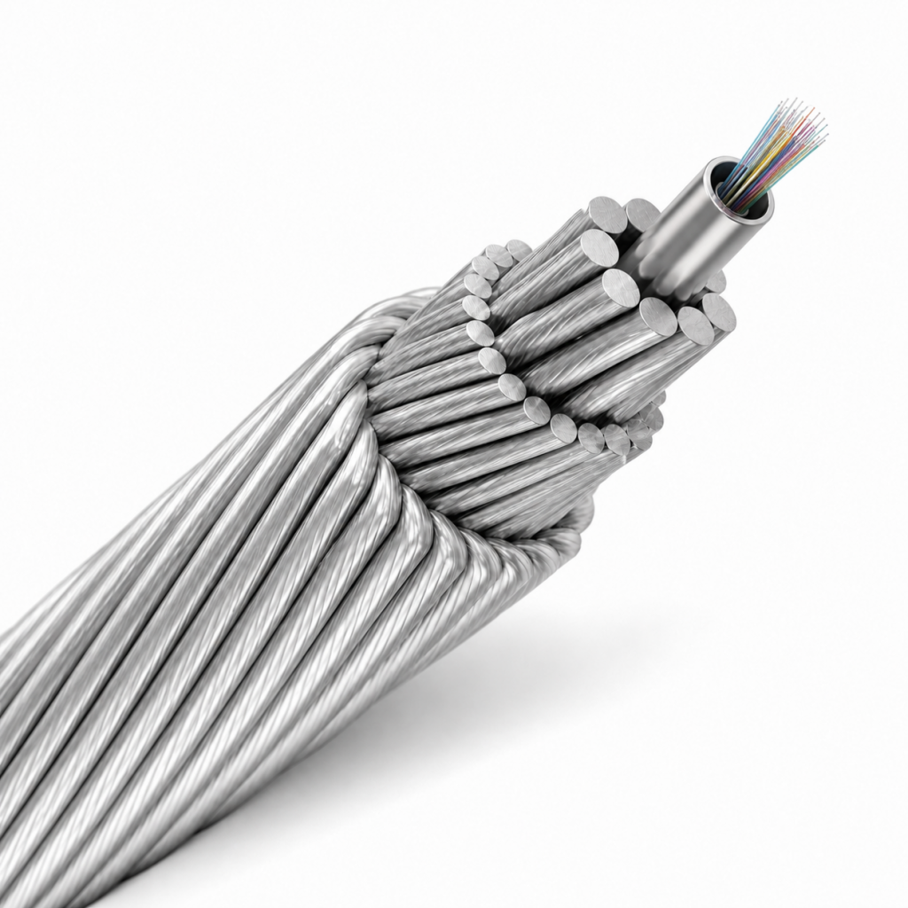 24-core G652D OPGW fiber optic ground wire: stainless steel loose tube with colored fibers inside stranded aluminum-clad steel wires