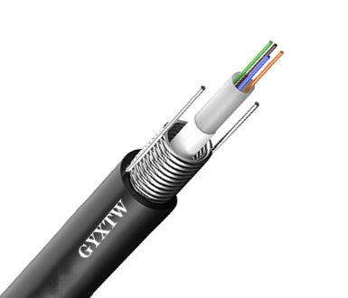 Durable Outdoor Fiber Optic Cable GYXTW with Central Loose Tube Structure, PE Outer Sheath, and Double-Sided Coated Plastic Steel Strip for Aerial and Duct Installation
