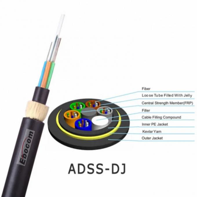 Strong tensile Resistance ADSS Fiber Optical Cable 8 core span 100 200 300 single Sheath PE Jacket Black color