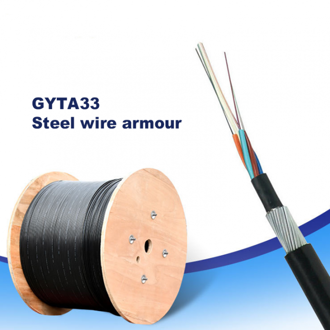 Heavy Duty GYTA33 Steel Wire Armored Fiber Optic Cable for Direct Buried Outdoor Use with 48 Core