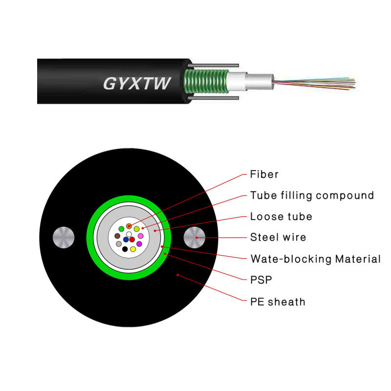 Quality Low loss GYXTW Optical Fiber Cable 12 24 core G652D for aerial and duct laying factory