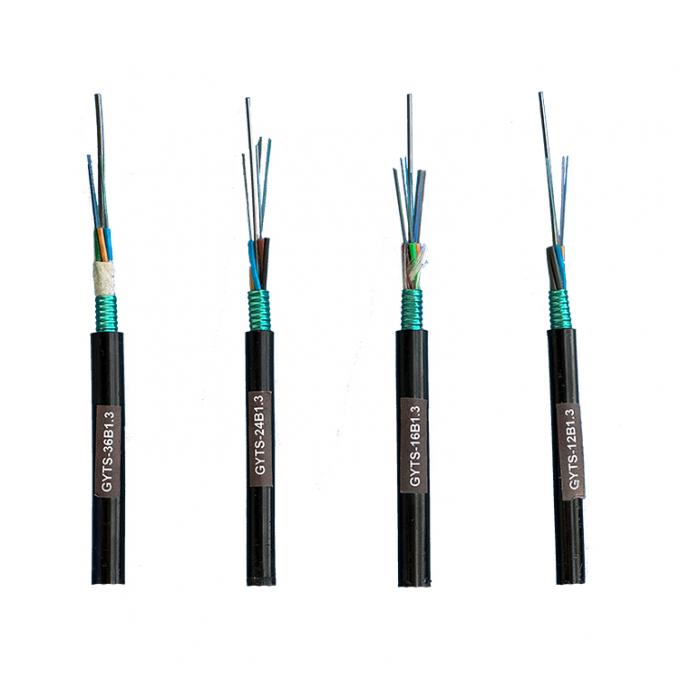 Outdoor Duct Fiber Optic Cable GYTS Light Armored SM G652D MLT Stranded 12 24 48 Core With PE Jacket