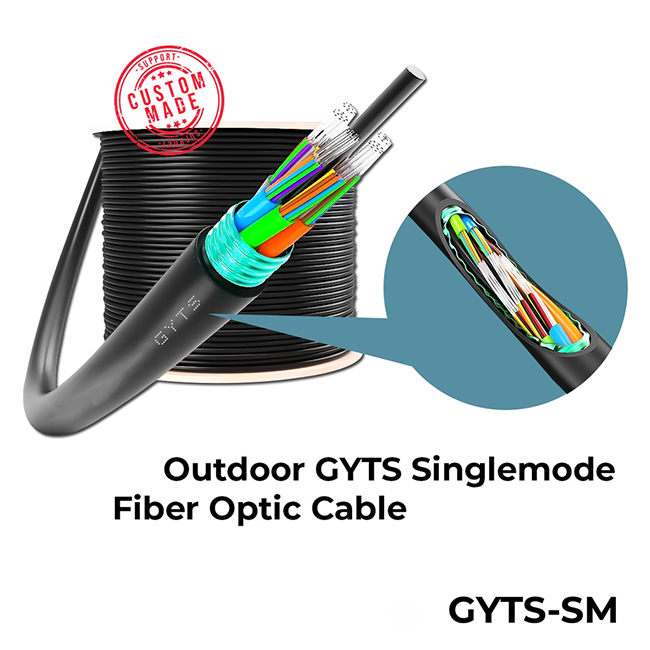 Outdoor Duct Fiber Optic Cable GYTS Light Armored SM G652D MLT Stranded 12 24 48 Core With PE Jacket