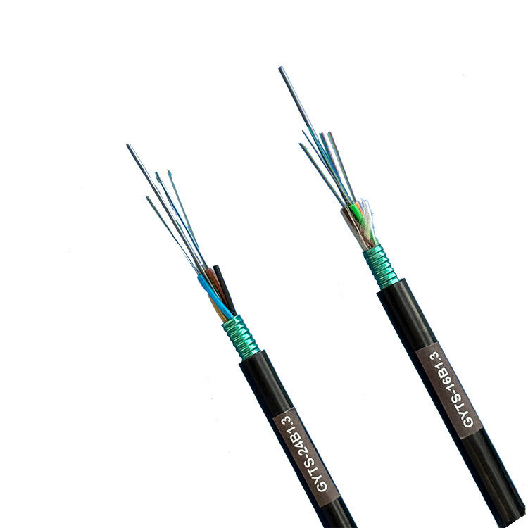 Outdoor Duct Fiber Optic Cable GYTS Light Armored SM G652D MLT Stranded 12 24 48 Core With PE Jacket