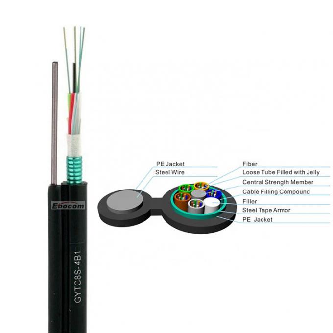 Outdoor GYTC8A/S figure 8 fiber optic cable G652D G657A1 G657A2 single mode 2 12 24 36 48 72 core steel messenger wire