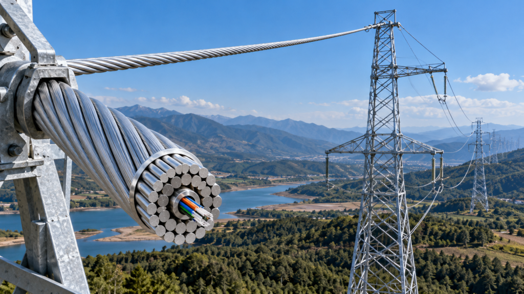 24-core G652D OPGW on a 220 kV overhead transmission line
